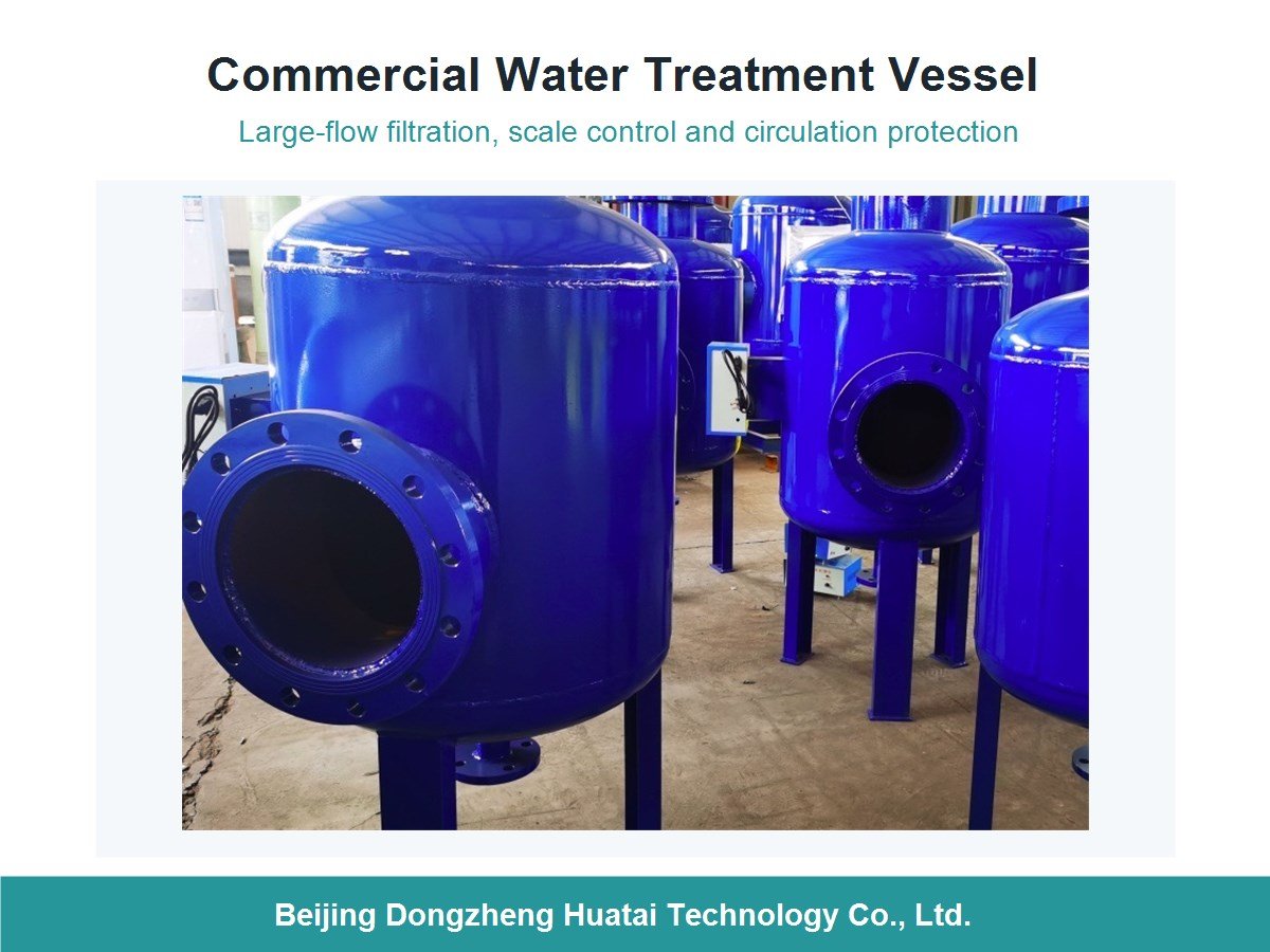 commercial full-flow water treatment vessel for industrial water circulation